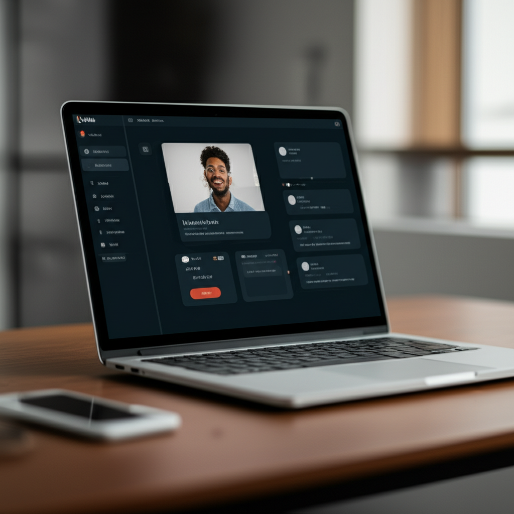 Laptop mockup showing auto-updated LinkMe profile from various sources