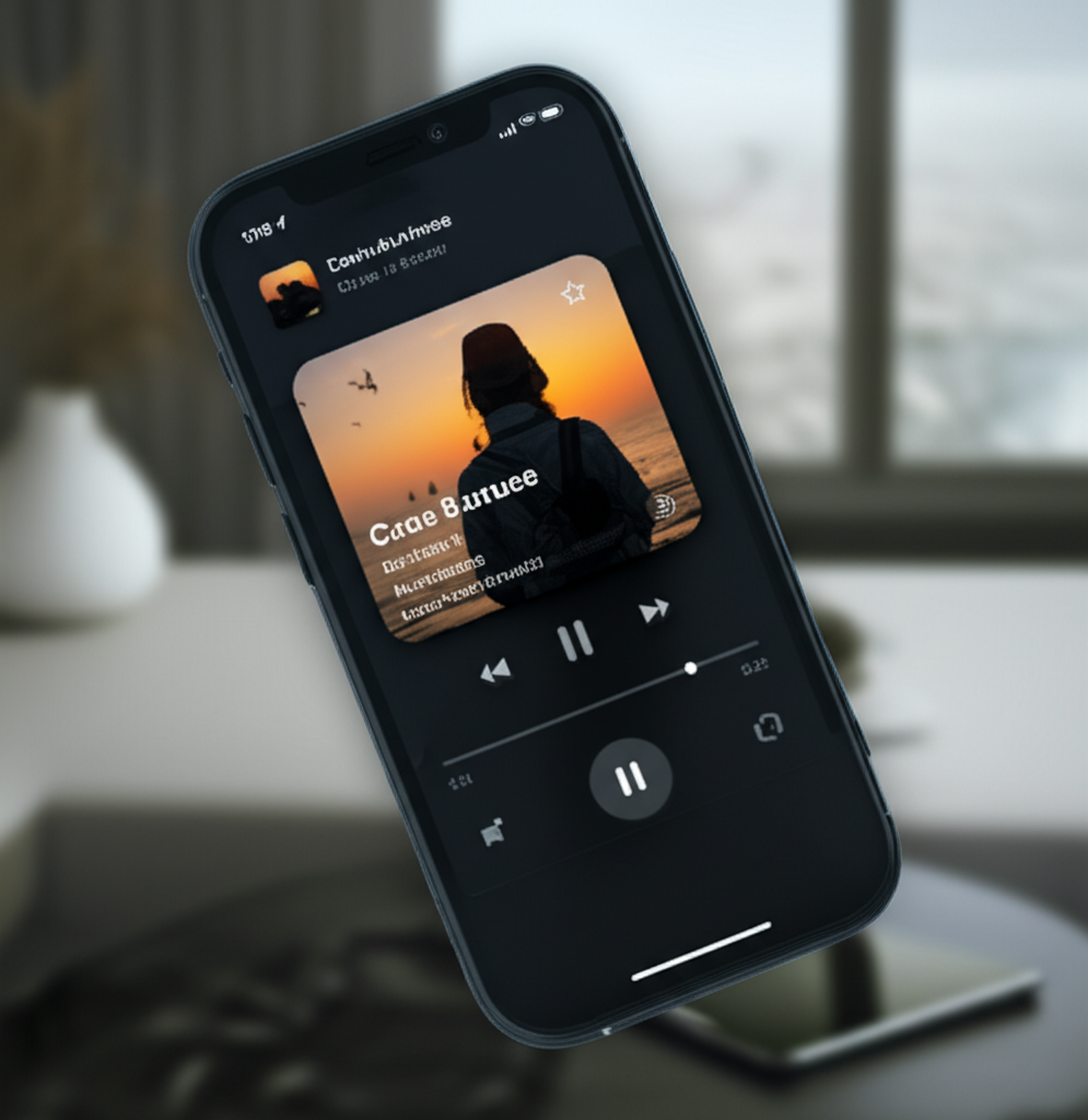 Phone mockup framing the Spotify widget